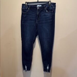 Blue Ankle Cropped Jeans with Distressed Hem